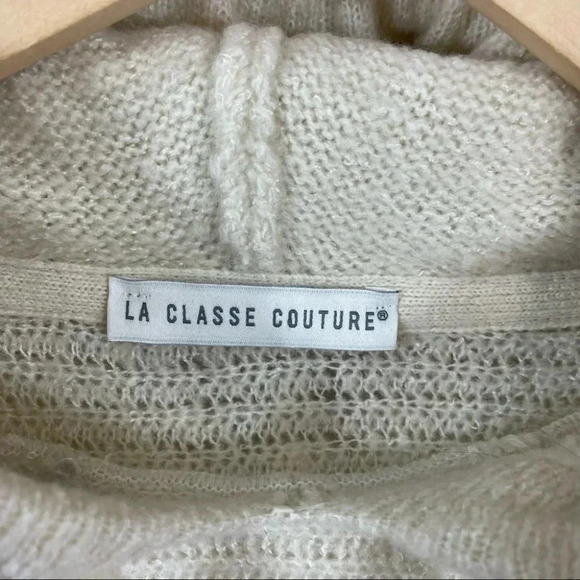 La Classe  Couture Ivory Knit Stripe Hooded Poncho - Picture 4 of 8